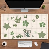Anime Mouse Pad, Kawaii Studio Ghibli Desk Mat,Green Aesthetic Collage Gaming Desk Mat, Cute Minimalist Cottagecore Decor