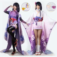 GenshinImpact Shogun Raiden Ei Makoto Beelzebul Cosplay Costume Baal Cosplay Shoe Wig Kimono Maid Dress Women Halloween Costume