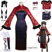 Hot Limbus Company Jia Xichun Cosplay Costume Wig Socks Headgear Red Sexy Cheongsam Suit Halloween Carnival Party Women Clothes
