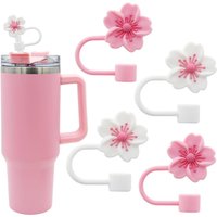 2/4pcs Straw Cover Cap for Stanley Cup Accessories,Silicone Straw Topper 10mm Reusable Straw Tips Lids Flowers Tip Covers