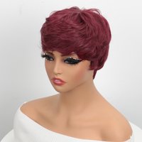 Short Bob Wig Human Hair For Black Women Burgundy 99J Short Pixie Cut Wigs Human Hair Wig Glueless Wig None Lace Front Wig