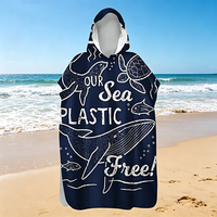 Dolphin Pattern Parent-Child Hooded Bath Towel Robe Cape Seaside Beach Changing Coat Swimming Towel for Kids And Adults