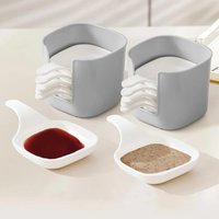 6pcs/Set Sauce Dish Dipping Bowls,Plastic Seasoning Dish White Square Dipping Sauce Pickle Dish Spit Bone Dish with Handle