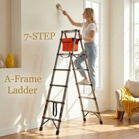 7-stufige A-Form-Leiter, Hochleistungs-Stufenleiter, rutschfeste Stahlstufen mit stabiler Klappstruktur, sicherer Gebrauch.