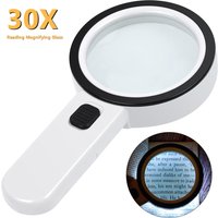 Handheld Reading Magnifier 30X Illuminated Magnifying Glass with 12 LED Lights for Seniors Coins Insect Inspection Jewelry Loupe