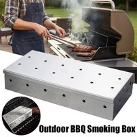 Stainless Steel BBQ Smoker Box Thickened Meat Smoking Generator Case for Wood Chips Charcoal Grill Outdoor Camping BBQ Tools