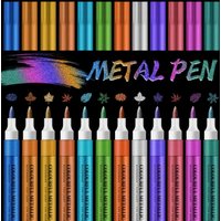 12 Colors Metallic Markers Pens Silver Gold Paint Pens for Black Paper, Glass, Rock Painting, Halloween Pumpkin Scrapbook Album