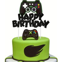 1pc Video Game Cake Hat Flash Game Controller Happy Birthday Cake Decorations Cupcake Flags Game Themed Birthday Party Supplies