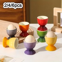 2/4/6pcs Ceramic Egg Cups, Porcelain Colorful Egg Cups, Stand Holder for Soft Boiled Eggs, Breakfast Cooking Kitchen Egg Serving