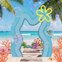 Cartoon Sponge Bob Hawaiian Blue Waves Theme Birthday Party Decoration Ocean under the Sea Backdrop Porch Sign Baby Shower Photo
