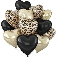 12pcs 18inch Black Gold Leopard Print Heart Foil Balloons Set for Babyshower Cheetah Birthday Wedding Jungle Party Decorations