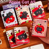 Cartoon Apple Cat A7 Spiral Notebook Cute High-Aesthetic Pocket Notepad for Students Portable Coil Journal School Stationery