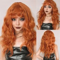Ingwer-lockige synthetische Perücken für Frauen, lange orangefarbene Perücken mit Pony, hitzebeständiges Haar, farbige Party-Cosplay-Haarperücke