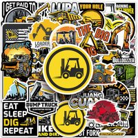 50-Pack Waterproof Construction Vehicle Stickers for Luggage Helmets Guitars Skateboards Phones Stationery Durable Decor Decals