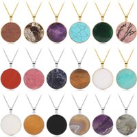 Bohemian Style Multicolored Round Natural Stone Pendant Necklace Tiger's Eye Green Jade Etc Jewelry Men Women Anniversary Gift