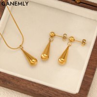 GANEMLY New Fashion Teardrop-shaped Necklace Earrings Set For Women New Elegant Waterproof Stainless Steel Jewelry Lady Gift