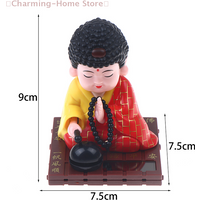 ใMใLittle Monk Buddha Figurine Solar Dancing Toys Nodding Head Dolls Bobble Head Toy Car Ornament For Desk Home Decor