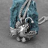 Creative Design Anglerfish Stainless Steel Pendant Necklace Men Women Personalty Imitation Animal