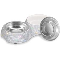 Sparkling Diamond Stainless Steel Double Pet Food Bowl Pet Drinking Food Dog Food Puppy Feeding Supplies Cat Products