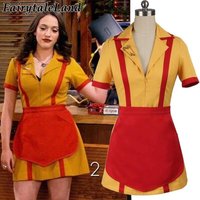 Girls Custom Broke Made 2 Costume Halloween Outfit Max Black Caroline Wesbox Channing Cosplay Suit 2 Broke Girls Apron Dress