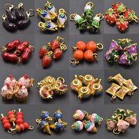4pcs Stereoscopic Gold Plated Fruits Vegetables Flower Enamel Charms For Jewelry Making Alloy Eggplant Candy Pendants Bracelet