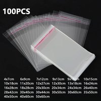 100pcs Cellophane Self-adhesive Bag Plastic Opp Transparent Sealed Jewelry Gift Food Candy Chothes Cake Packaging Clear Pouches