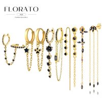 925 Sterling Silver Long Chain Tassel Drop Earring for Women Black Zircon Star Perforation Earring Fine Jewelry Gift Pendant
