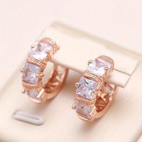Fashion Exquisite Synthetic Cubic Zirconia Women's Hoop Earrings Vintage Golden Plated Elegant Daily Banquet Jewelry Accessories