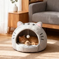 Classic Cat Cave Bed - Polyester Pet House w/ Thermal Canopy & Plush Pillow, Cozy Tent for Indoor Cats, Washable, Gift-Ready