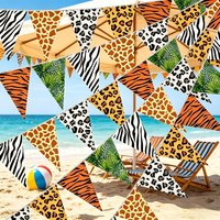 Premium Leopard Print Jungle Adventure Triangle Banner - Pre-Strung Animal Print Triangle Flag Decorations for Party Decor Backg