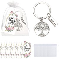 20set Tree of Life Keychain Gift Set,with Flowers Thank You Cards and Organza Bag for Wedding, Graduation , First Communion Gift