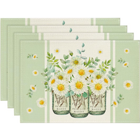 4Pcs, Eucalyptus Leaf Daisy Vase Placemats, Washable, Suitable for Holiday Parties, Home Decor, Kitchen Countertops, Rectangular Dining Rooms, to Make Your Dining Room and Kitchen More Beautiful,