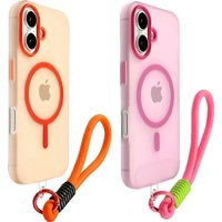 Luxury Wrist Strap Translucent Matte Phone Case for iPhone 17 16 15 14 Plus 13 12 11 Pro Max 16e Soft Lanyard Cover for Magsafe
