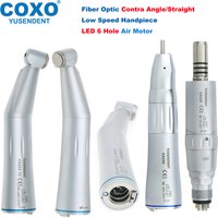 COXO Dental Low Speed Handpiece LED Fiber Optic Contra Angle Straight Handpiece LED 6Hole Air Motor Internal Water Spray E Type