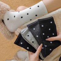 5 pairs of spring/summer women's midsole socks with polka dot classic black and white color suitable for outdoor sports and leis