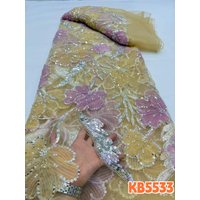YALISI 3D Flower Tulle African Lace Fabric Sequence French Nigerian Beaded Sequins Mesh Lace for Women Wedding Dress KB5533