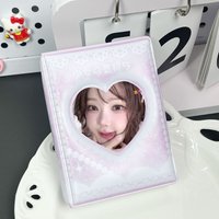 Pink Heart-Shaped Photo Card Holder for Girls, Kpop Portable Mini Photo Album, Polka Dot Star Idol Album Card Collection, Pu Material, 3-3.5inch Idol Photo Cards, Campus Card Holder
