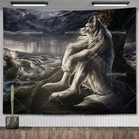 Emo White Wolf Sitting Meme Tapestry Werewolf Tapestries For Bedroom Printed Home Decoration Paintings Room Wall Hanging Posters