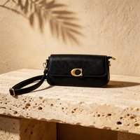 High-end Textured Smooth Leather C-Buckle Bag, Vintage Coffee Brown Minimalist Shoulder & Crossbody Bag for Daily Casual Commute
