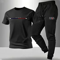 Men's Set T-shirt and Sweatpants Paris Print Summer Short Sleeve Tracksuit Male Home Outdoor Comfort Casual Tees Outfit S-3XL