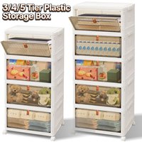 Storage Boxes with Lid - 3/4/5 Tier Plastic Storage Box with Lid, Stackable Storage Boxes with Wheels, Storage Drawers with Fron