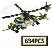 Military Early Warning Combat Helicopter Building Block Set Creative Model Puzzle Toy for Gift