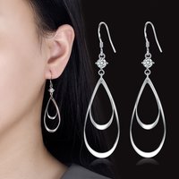 Luxury 925 Sterling Silver Exquisite Double Teardrop Earrings, Fashionable Women's Wedding Party Accessories Jewelry