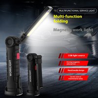 Portable COB LED Folding Flashlight - Magnetic Work Light Lantern USB Rechargeable Emergency Repair Camping Torch Lamp with Hook