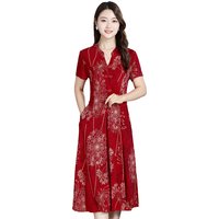 Robe Cheongsam chinoise rétro améliorée pour femmes, élégante, boucle, col en v, fleur, manches courtes, robe mi-longue pour femmes