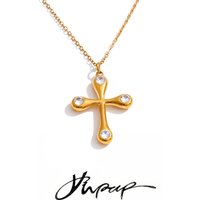 Yhpup Stainless Steel Zirconia Cross Classic Necklace Pendant High Quality Dainty Fashion Collar Jewelry Recommend