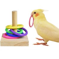 Bird Training Toys Set Wooden Block Puzzle Toys For Parrots Colorful Plastic Rings Intelligence Training Chew Toy Bird Supplies