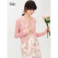 FSLE French Linen Lace-Up Braided Knit Cardigan for Summer 2026 Summer New Arrival Ventilated Long Sleeve Blouse Top Short Coat