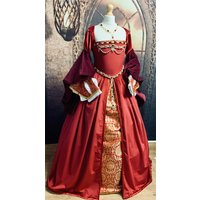 Tudor Queen Anne Boleyn Cosplay Costume Red Ball Gown Dress King Henry Queen Elizabeth Mary Boleyn Outfits Halloween Dress