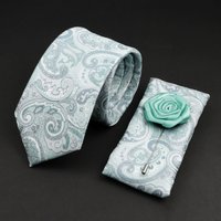 Luxury Mens Ties Floral Sage Green Gold Purple Ties Paisley NeckTie Pocket Square Cufflinks Brooch Set Men's Wedding Party Tie